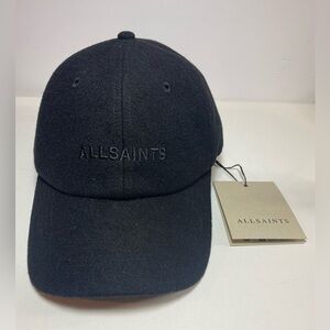 AllSaints NWT Terryn Embroidered Black Wool Baseball Cap Hat with Logo